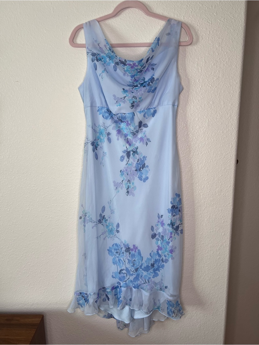 B. Smart Light Blue Floral Cowl Neck Sleeveless Dress cocktail sundress size L